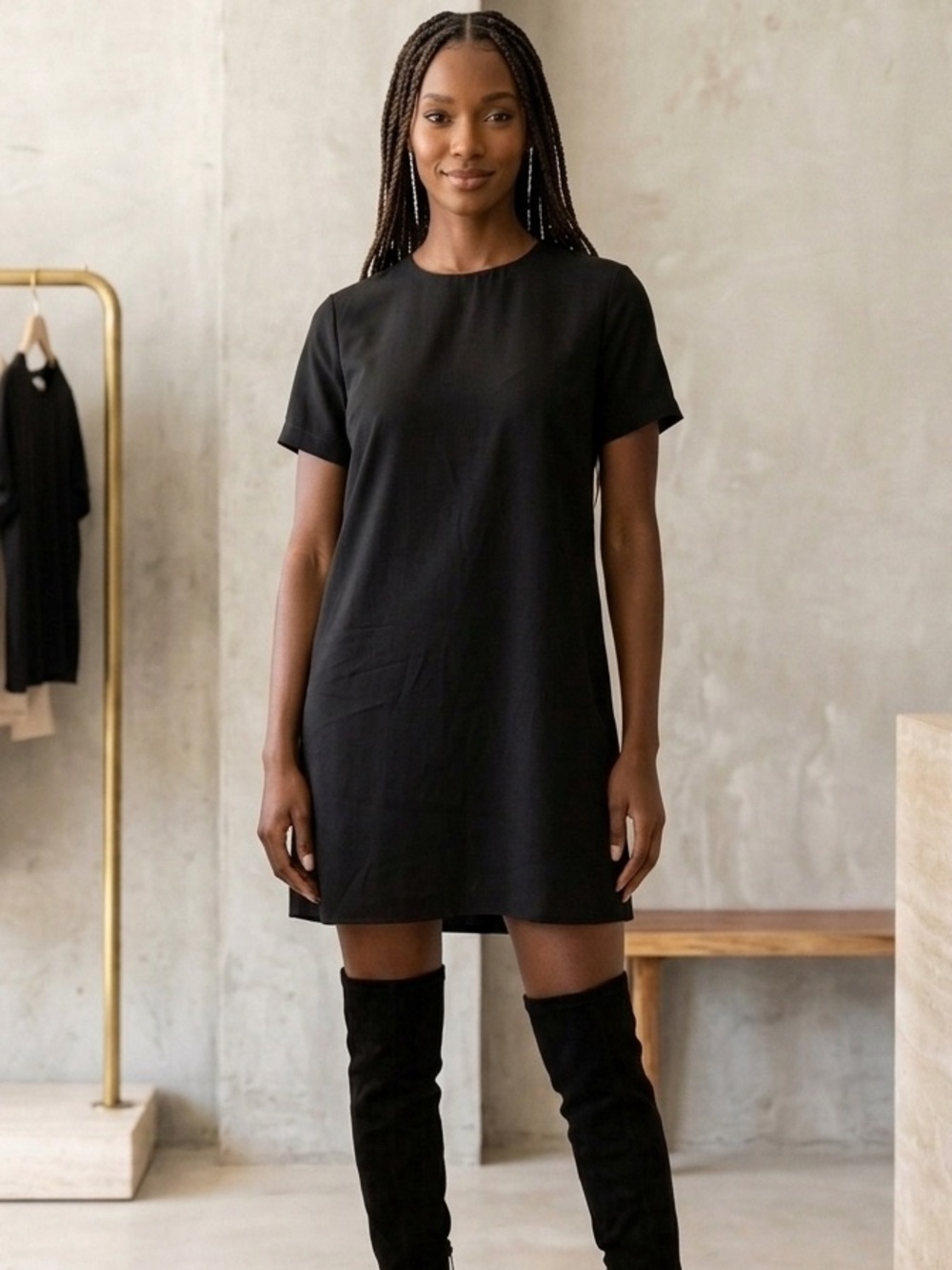 ASOS Curve Black Short-Sleeve Shift Dress